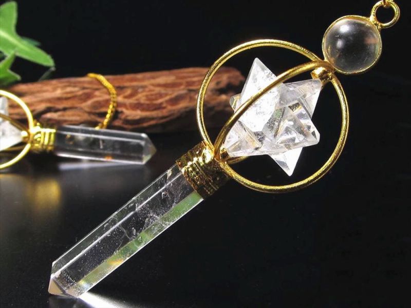 ヒマラヤ水晶 三種混合 ペンデュラム ゴールド 縦約60mm-80mm 1個売り ダウジングの必需品 丸玉&マカバスター&ポイント 浄化力の強い希少水晶
