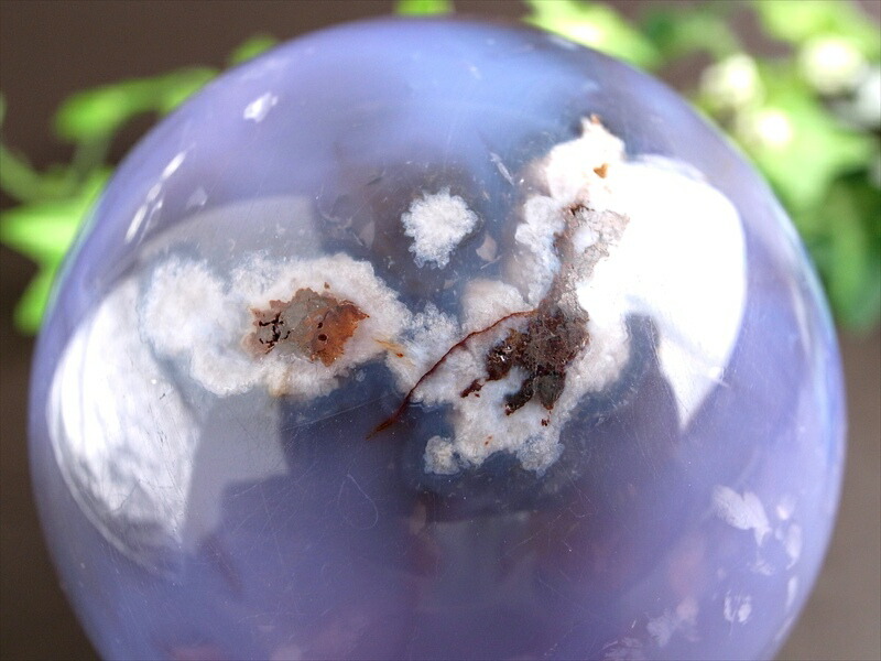 夜桜めのう ブルー桜瑪瑙 丸玉 置物 台座付 直径57mm 重さ234g ふんわりピンクカラー 1点物 マダガスカル産 パワーストーン 天然石