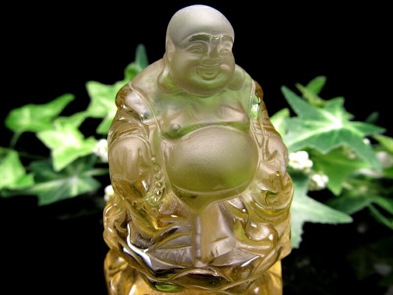 極上彫刻置物 シトリン 布袋尊 彫刻置物 木製台座付 高さ約89mm 重さ176g 七福神で有名な布袋様 インテリアや贈り物に 富をもたらす商売繁盛の石 黄水晶