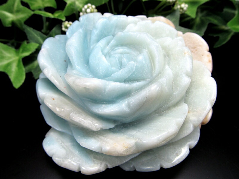 幸運を招く 蒼緑の薔薇 アマゾナイト 薔薇彫刻置物 高さ 43mm 横幅 371mm アマゾナイトがもたらす 言葉と心の調和 可愛らしい 一刀一石彫り 極上一点物