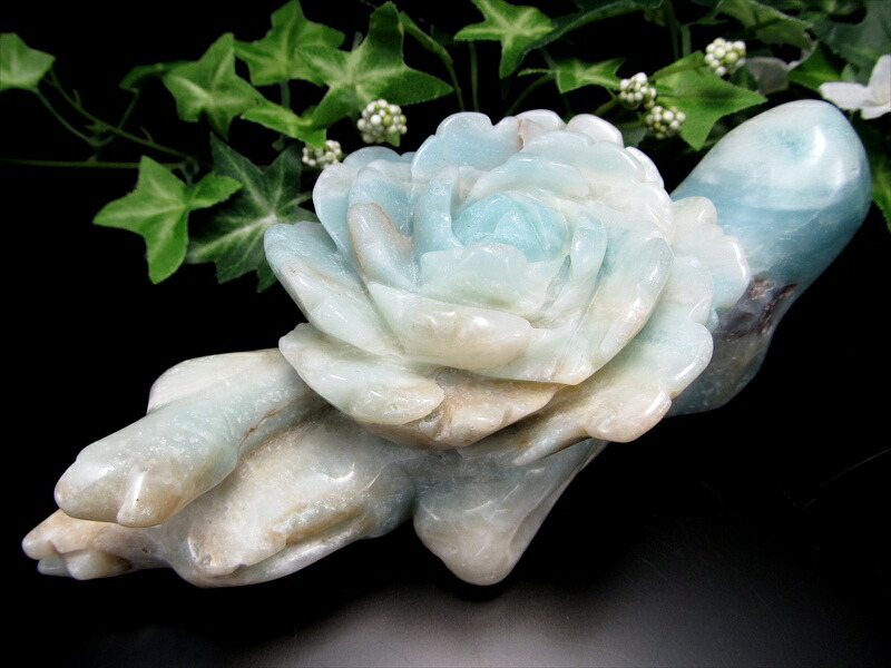 幸運を招く 蒼緑の薔薇 アマゾナイト 薔薇彫刻置物 高さ 51mm 横幅 512mm アマゾナイトがもたらす 言葉と心の調和 可愛らしい 一刀一石彫り 極上一点物