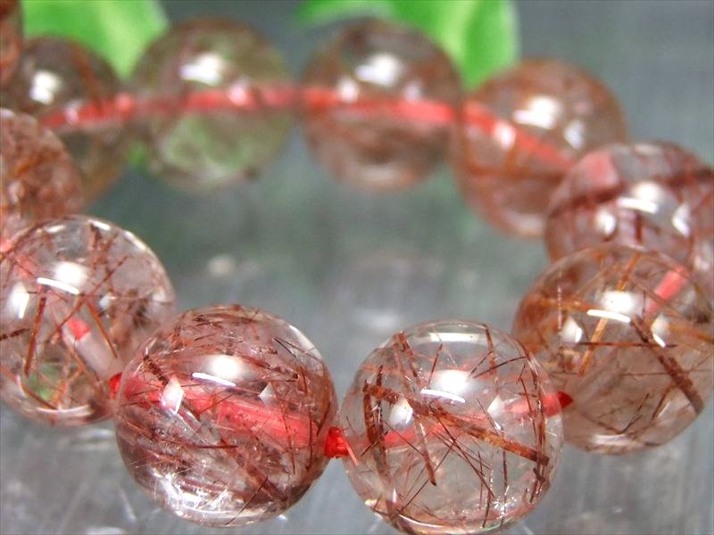 濃色レッドブラウンカラー 3A+ レッドルチルクォーツ ブレスレット 11.5mm-12mm×17珠 力強い束状褐色太針 信頼関係を築く石 一点もの ブラジル産