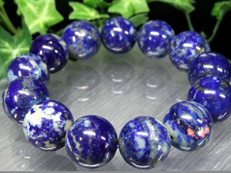 迫力の大珠 蛍光 AA ラピスラズリ 瑠璃 ブレスレット 18mm-19mm×13珠 9月12月の誕生石 聖なる石 幸運の象徴 一点物 アフガニスタン産 パワーストーン 天然石