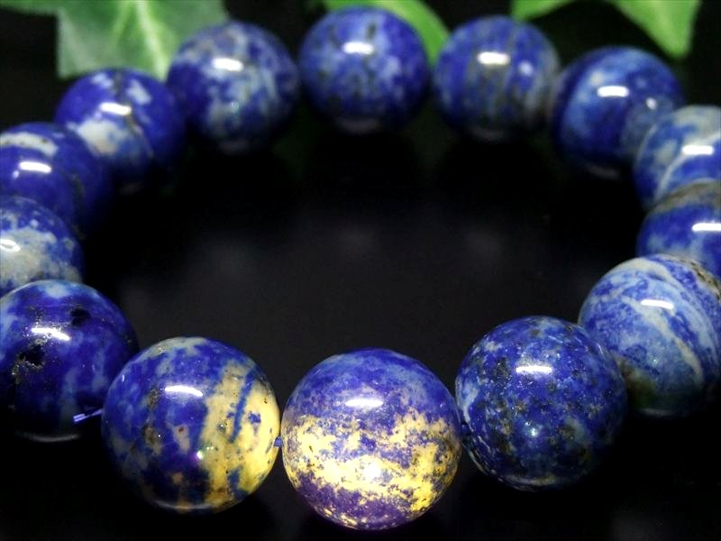 迫力の大珠 蛍光 AA ラピスラズリ 瑠璃 ブレスレット 15mm-16mm×14珠 9月12月の誕生石 聖なる石 幸運の象徴 一点物 アフガニスタン産 パワーストーン 天然石