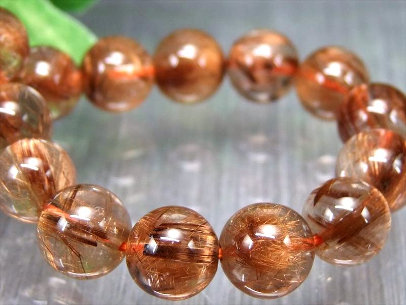 タイガーの束針 4A タイガータイチンルチルクォーツ ブレスレット 9.5mm-10mm×20珠 アンティークゴールド タイチン ブラウンゴールド針も 一点物 ブラジル産