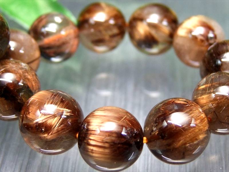 これぞタイガーの束針 4A タイガータイチンルチルクォーツ ブレスレット 11mm-11.5mm×18珠 アンティークゴールド タイチン ブラウンゴールド針も 一点物