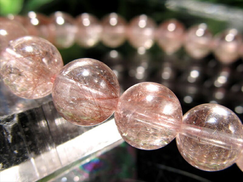 ふんわり優しいピンクカラー ピンク ラビットファー クォーツ サゲニティック クォーツ ブレスレット 7.5mm-8mm×24珠 内に眠る才能を開花させる石 一点物