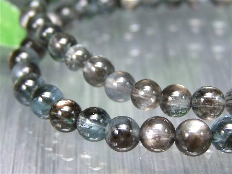 ブラックシラーアクアマリン モスアクアマリン ブレスレット 約4mm-4.5mm×45珠前後 透明感あり スタイリッシュなブラックカラーMIX シラー効果 ブラジル産