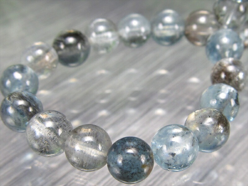 ブラックシラーアクアマリン モスアクアマリン ブレスレット 約4.5mm-5mm×39珠 透明感あり スタイリッシュなブラックカラーMIX シラー効果 ブラジル産