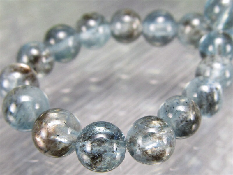 ブラックシラーアクアマリン モスアクアマリン ブレスレット 約5mm-5.5mm×35珠 透明感あり スタイリッシュなブラックカラーMIX シラー効果 ブラジル産