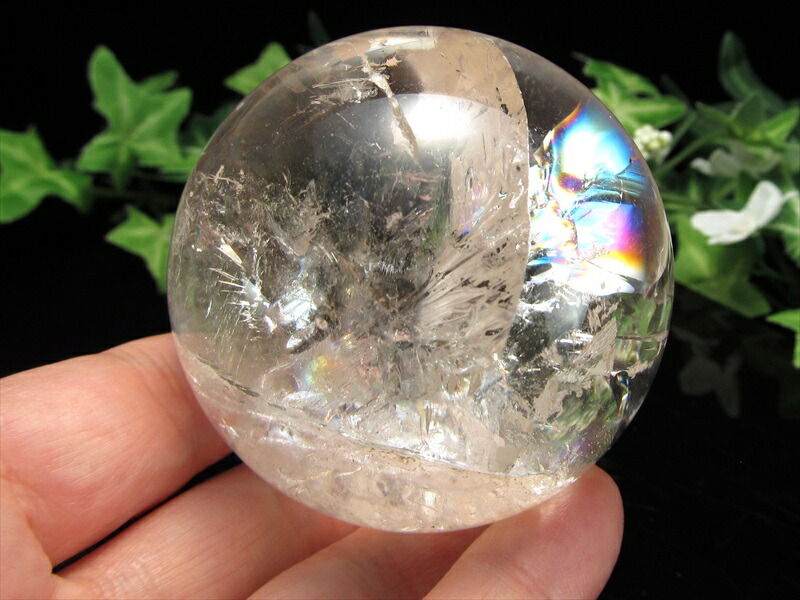 透明感抜群 虹入り 5A レムリアン水晶 丸玉 台座付 φ60mm 重さ314g 古代の叡智を封じ込めた水晶 レムリアンクリスタル レインボー水晶 レインボー丸玉