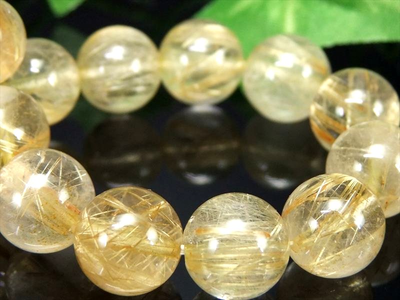迫力の束針 5A タイチン多め ゴールドルチル クォーツ ブレスレット 10mm-10.5mm×19珠 金運の代表石 上品な煌めき キラキラ針 一点もの ブラジル産