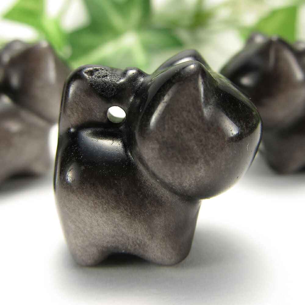 激安宣言 1珠販売 シルバーオブシディアン 猫パーツ タイプA 高さ約20mm×幅約15mm 丸くて可愛い造形と深みある輝き 邪気を映し真実を見抜く守護石