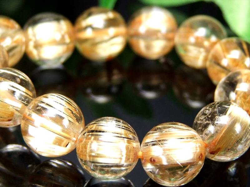 バイヤー即決の金針 S級 ゴールドタイチン ルチルクォーツ ブレスレット 9mm-9.5mm×19珠 ギラギラゴールド 金運の代表石 一点もの ブラジル産