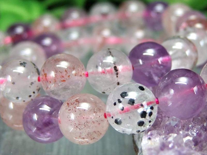 人気のドットタイプ 3A スーパーセブン ブレスレット 7.5mm-8mm×25珠 7つのパワーを持つ石 最強ブレス ブラジル産 パワーストーン 天然石