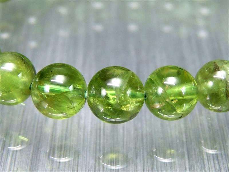 極上品質 5A ペリドット ブレスレット 8.5mm-9mm×23珠 美しく輝くオリーブグリーン 8月誕生石 幸せ・夫婦の愛・平和の象徴 一点もの ミャンマー産 bl-p-g