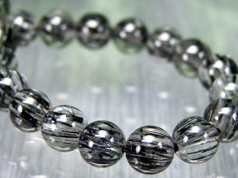 針の向きが揃った希少タイプ 5A ブラックルチル クォーツ ブレスレット 6.5mm-7mm×28珠 最強勝ち運ルチル ビジネス運の向上に 一点物 ブラジル産