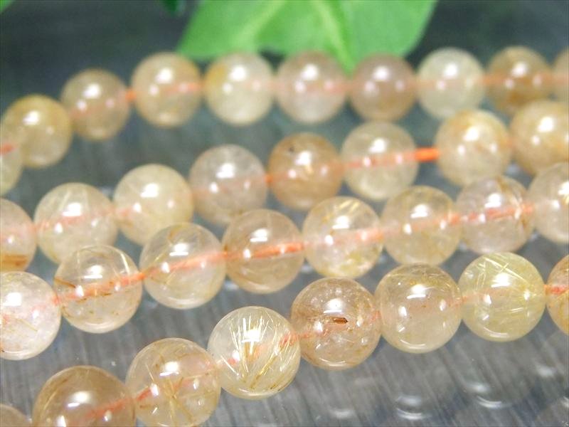 緊急入荷 約6.5mm-7mm珠 ゴールドルチルクォーツ 一連 約38-40cm しっかり金針 金運アップに 針入り水晶 ブラジル産 rn-p パワーストーン 天然石