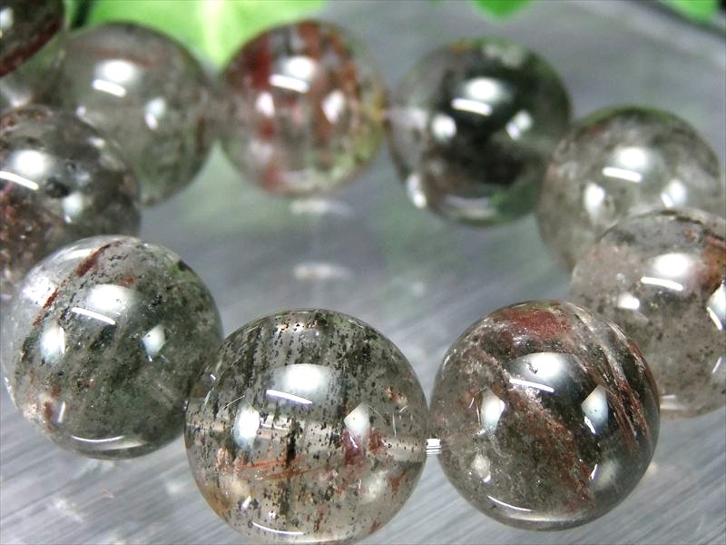 龍神珠有り 4A 大珠 モスグリーン千層ガーデンクォーツ ブレスレット 15mm-15.5mm×14珠 超透明水晶に 龍神カラーの絶景庭園水晶 美麗層状 1点物 ブラジル産