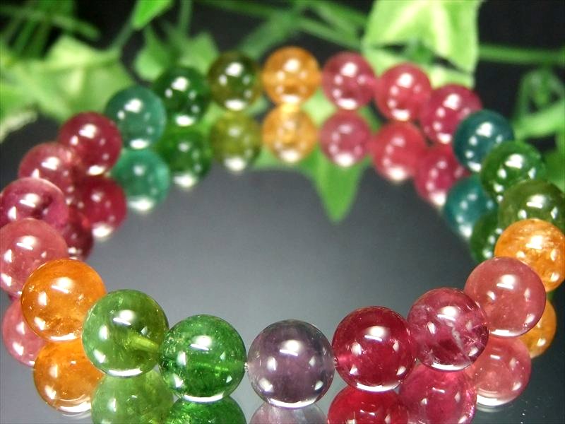奇跡を起こす7色揃い S級 MIXカラー トルマリン ブレスレット 8.5mm-9mm×22珠 超透明キャンディーカラー 10月の誕生石 心に活力と勇気を与える石 1点もの