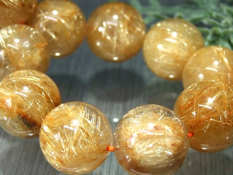 店頭展示中 迫力の大珠 4A ヴィーナスヘア ゴールドルチルクォーツ ブレスレット 16mm-16.5mm×14珠 金運・勝負運のお守りに 別名 天使の矢 バイヤー厳選