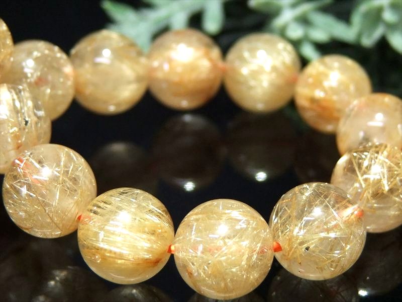 繊細束針 4A 煌めき ゴールドルチルクォーツ ブレスレット 9.5mm-10mm×20珠 迫力の針びっしりタイプ 金運の代表石 一点もの ブラジル産 パワーストーン
