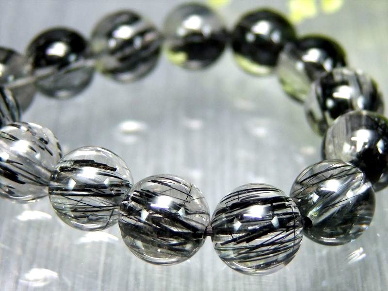 激レア・針の向きが揃ったタイプ 5A ブラックルチル クォーツ ブレスレット 8mm-8.5mm×23珠 最強勝ち運ルチル ビジネス運の向上に 黒針 一点物 ブラジル産