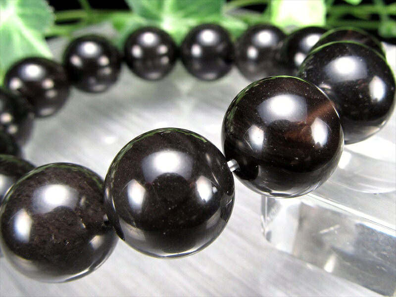 大珠 透き通る漆黒の天然石 和田峠 黒曜石 オブシディアン ブレスレット 約15mm-16mm×14珠 国産の黒曜石 透明感あり 最強の魔除け・邪気払いの石 証明書付き