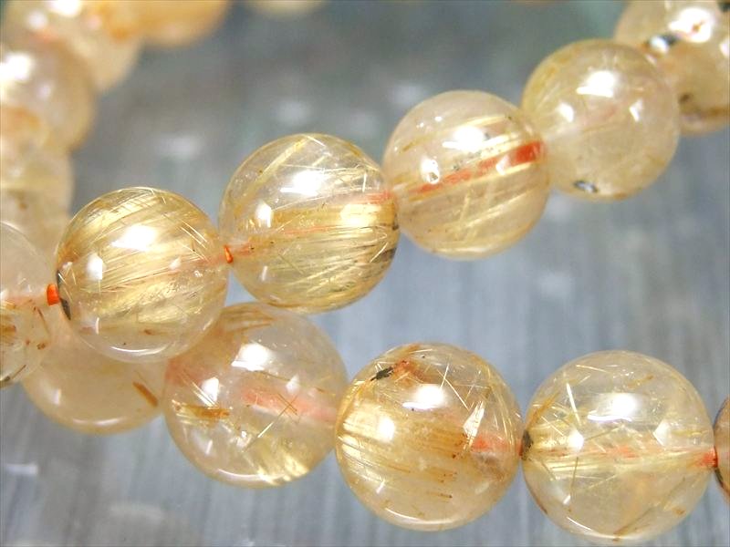 繊細針 3A ゴールドルチルクォーツ ブレスレット 10mm-10.5mm×19珠前後 金針水晶 金運 幸運 ゴールドカラー くっきりルチル ブラジル産 パワーストーン