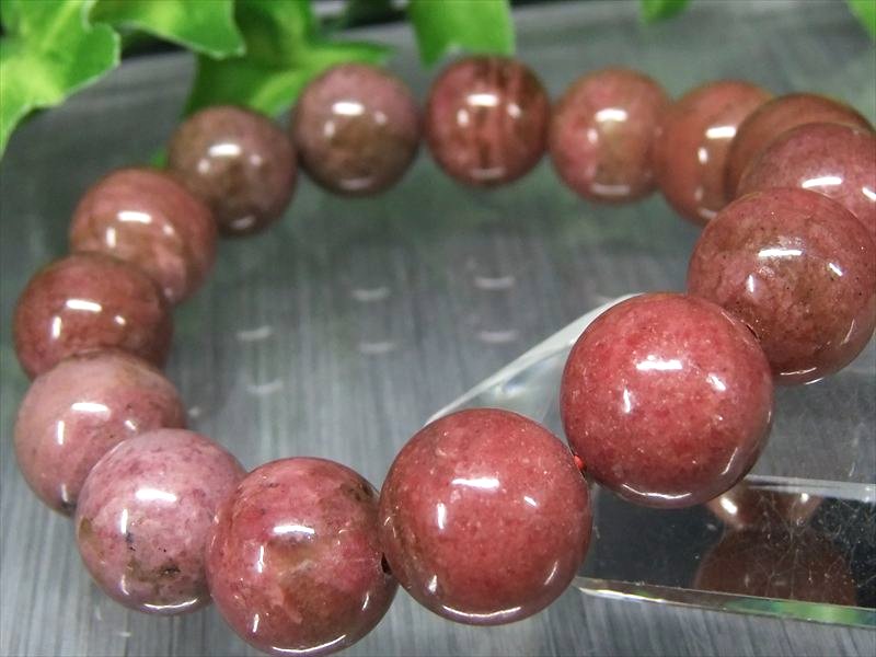 純国産 4A 国産 ロードナイト ブレスレット 14mm-14.5mm×15珠 最愛のパートナーを見つける石 薔薇輝石 1点もの 愛知県田口鉱山産 パワーストーン 天然石