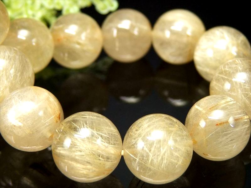 繊細 束針 3A+ 煌めき ゴールドルチル クォーツ ブレスレット 11.5mm-12mm×18珠 迫力の針びっしりタイプ 金運の代表石 一点もの ブラジル産 パワーストーン