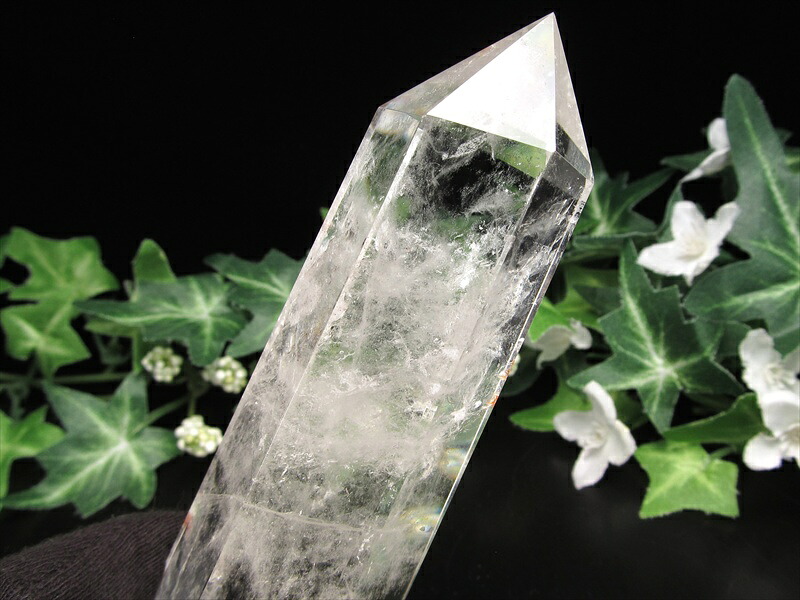 ライモナイト入り 水晶 ポイント 六角柱 置物 高さ141mm 重さ235g 極上超透明 水晶 クリスタル 水晶ポイント 浄化 インテリア 一点もの ブラジル産