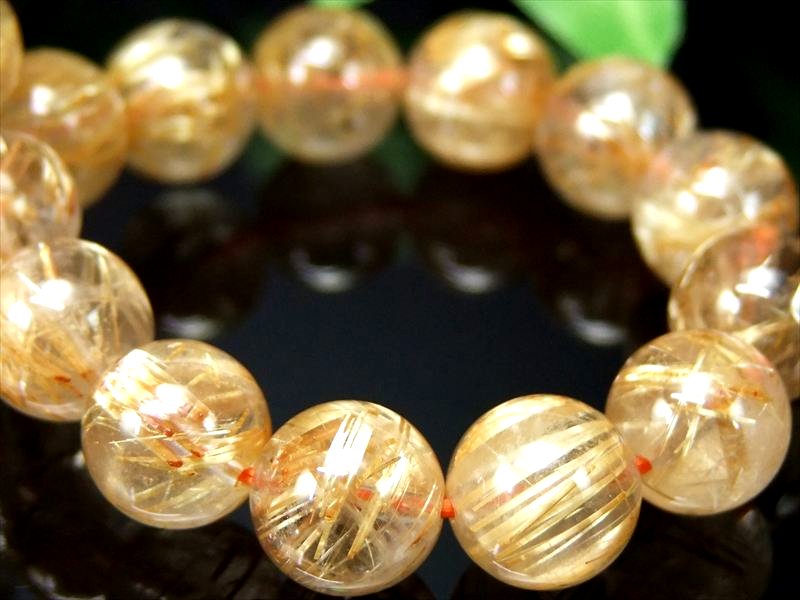 板状タイチン 4A ゴールド タイチン ルチルクォーツ ブレスレット 9.5mm-10mm×21珠 ギラギラゴールド 金運の代表石 一点もの ブラジル産 bl-s