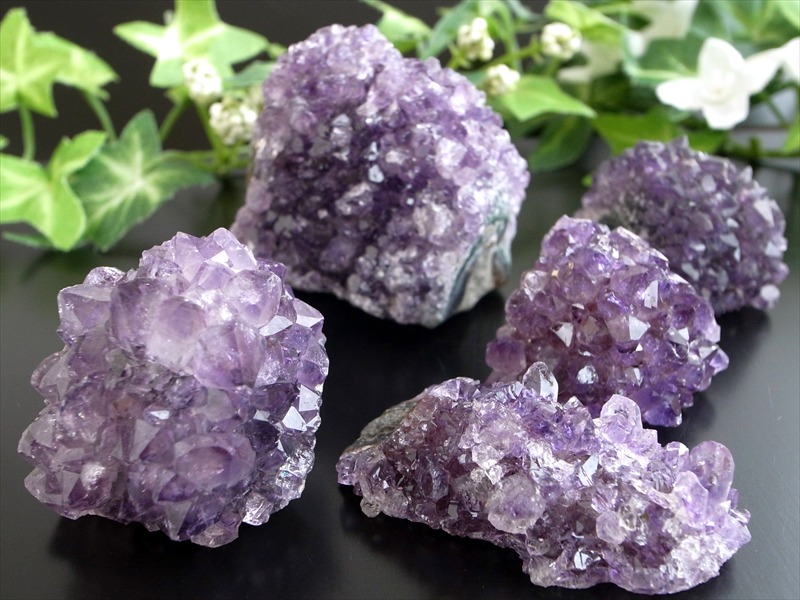5個セット フラワーアメジスト クラスター 重さ 計214g 美結晶 愛の守護石 紫水晶 天然石 1点物 ブラジル産 パワーストーン 天然石