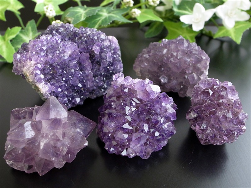 5個セット フラワーアメジスト クラスター 重さ 計235g 美結晶 愛の守護石 紫水晶 天然石 1点物 ブラジル産 パワーストーン 天然石