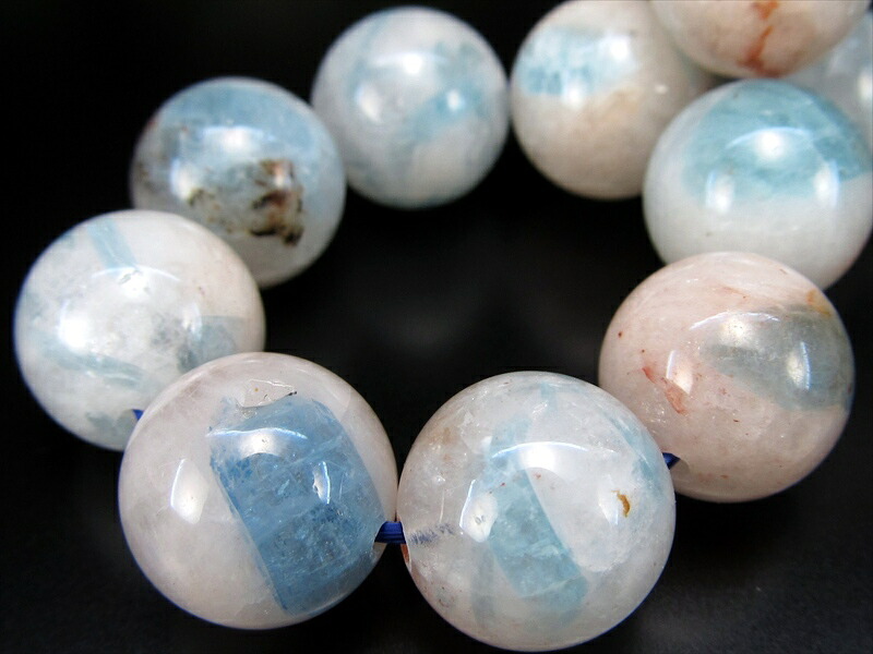 9/15委託中 アイランド アクアマリン ブレスレット 13mm-13.5mm×16珠 3月 誕生石 アクアマリン 藍玉 一点もの ブラジル産 パワーストーン 天然石