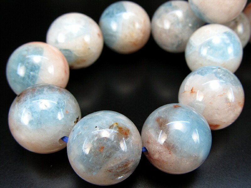 大珠 アイランド アクアマリン ブレスレット 13mm-13.5mm×16珠 3月 誕生石 アクアマリン 藍玉 一点もの ブラジル産 パワーストーン 天然石