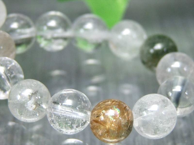 限定解禁 ゴールドルチル共生 MIXマニハール産水晶 ブレスレット 7.5mm-8mm×25珠 心身の調整・癒しの御守り 1点物 ギャランティーカード付属