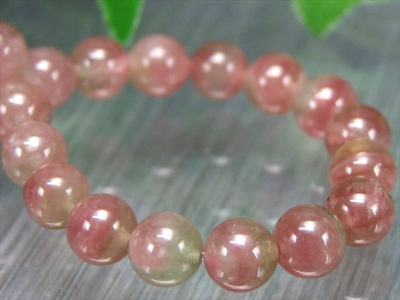 明るめカラー 5A ウォーターメロン トルマリン ブレスレット 6.5mm-7mm×28珠 若さと美しさを保つ 一点物 ブラジル産 パワーストーン 天然石 バイカラー