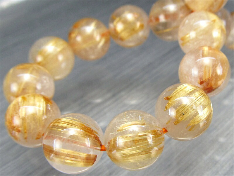 タイチン針 有り 3A ゴールド タイチン ルチルクォーツ ブレスレット 9.5mm-10mm×20珠 ギラギラゴールド 金運の代表石 一点もの ブラジル産 パワーストーン