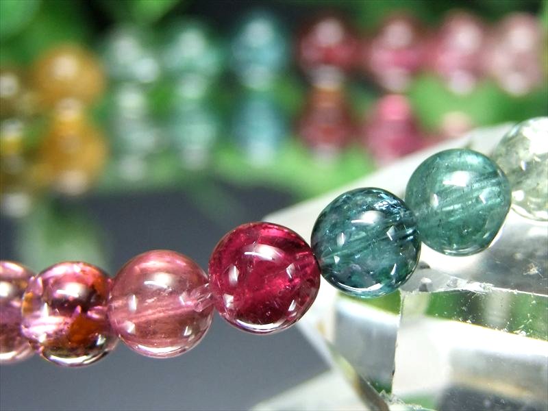 宝石ルベライト S級 超透明 MIX トルマリン ブレスレット 電気石 6mm-6.5mm×31珠 心に活力と勇気を与える石 幸運・健康を引き寄せる石 極上宝石質 1点物