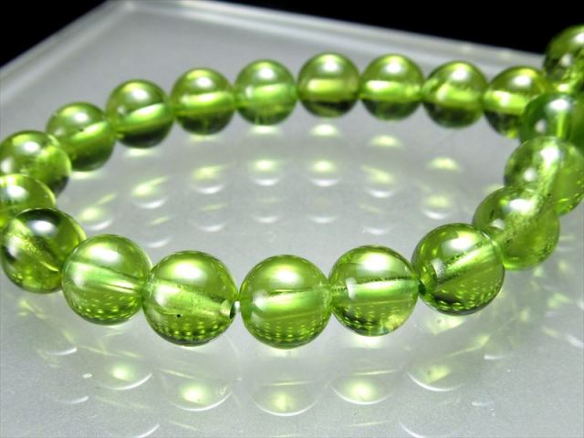 3A+ 超透明 ペリドット ブレスレット 7mm-7.5mm×26珠 (かんらん石  