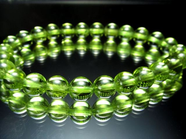 3A+ 超透明 ペリドット ブレスレット 7mm-7.5mm×26珠 (かんらん石  
