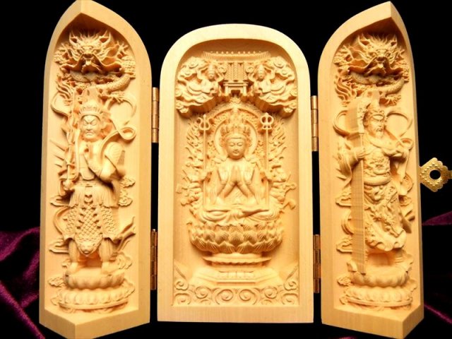 Y2293-2 高級彫刻 観音像 置物 細密彫刻 総重量365.7g　ten Y2293-2 高級彫刻 観音像 置物 細密彫刻 総重量365.7g ten