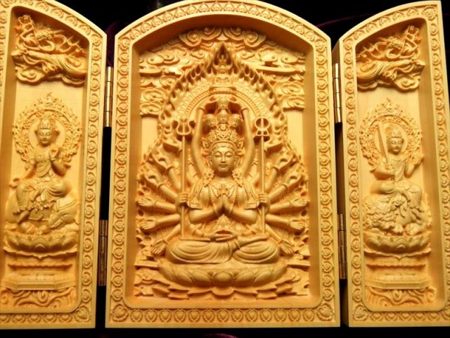 Y2293-2 高級彫刻 観音像 置物 細密彫刻 総重量365.7g　ten Y2293-2 高級彫刻 観音像 置物 細密彫刻 総重量365.7g ten