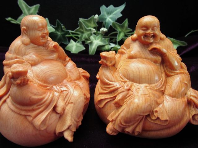 立体彫刻 布袋様 元宝 5A極上手彫り 木彫り 布袋&菩薩 置物 高さ約70mm