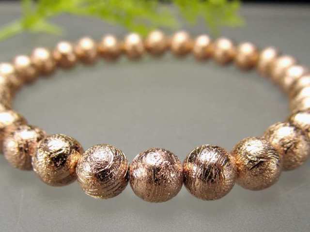 ギベオン ブレスレット 6mm-6.5mm×30珠 28.2g ピンクゴールド 本物