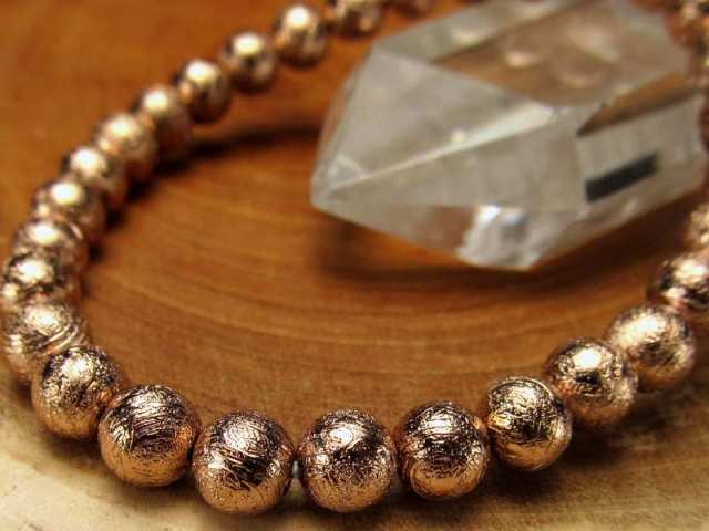 ギベオン ブレスレット 6mm-6.5mm×30珠 28.2g ピンクゴールド 本物 ミステリアスな宇宙から来た鉱物 1点物 ナミビア産 migi