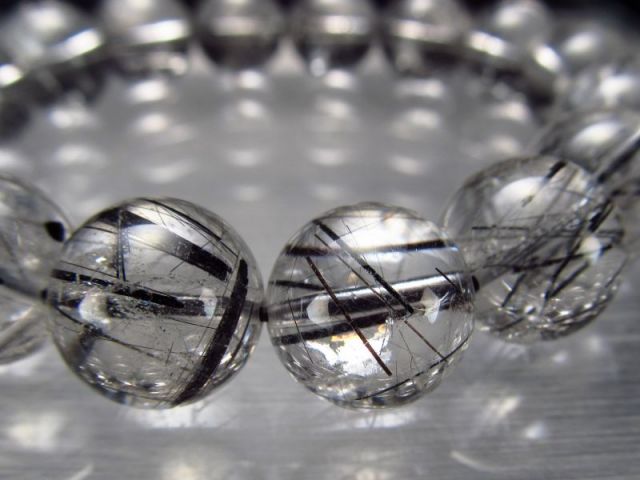 2A 太針・虹入り・大珠 ブラックルチルクォーツ ブレスレット 13mm 
