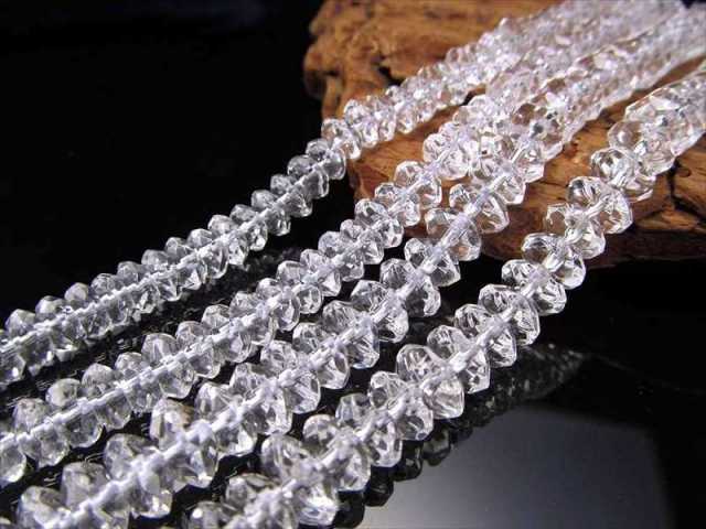 激安宣言 繊細カット 約7.5mm-8mm 天然水晶ボタンカット(クリスタル) 一連 約37-39cm ロンデル ブラジル産 geki rn-s